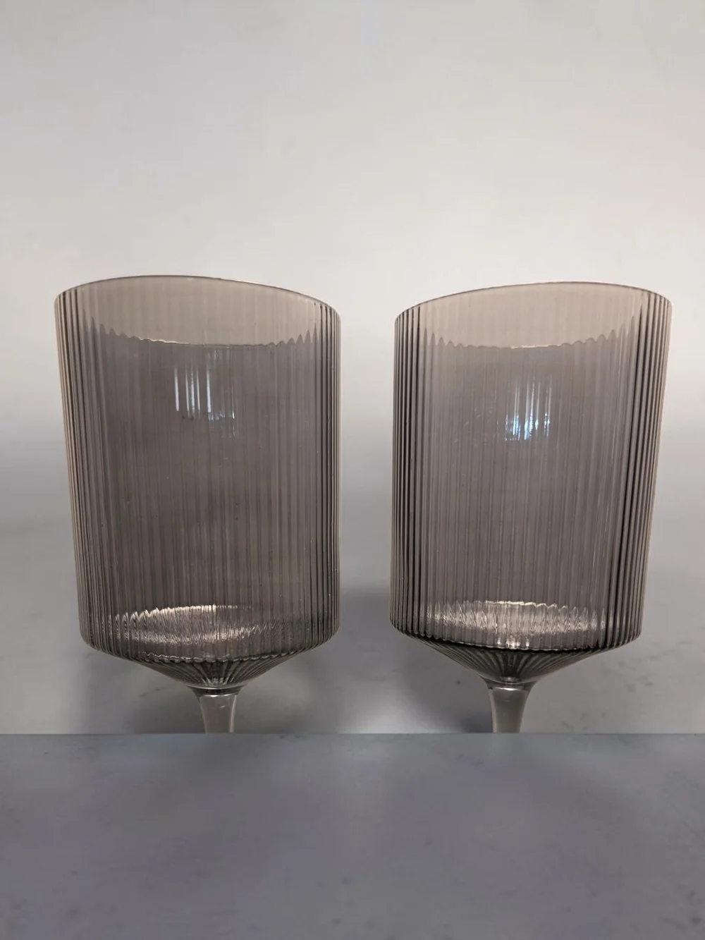 Smoky Gray Ribbed Stemmed Wine Glasses - Set of 2 ♡*